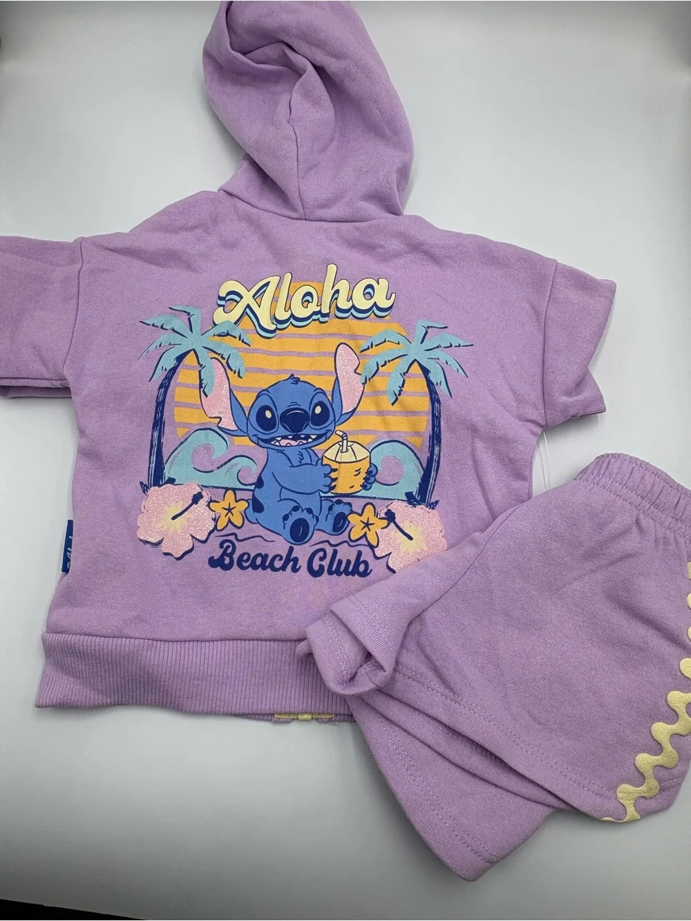 Disney Stitch Baby Girls 12M Purple Hoodie Shorts 2 Piece Outfit Set NWT